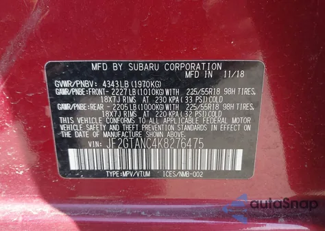2019 Subaru Crosstrek 2.0I Limited from USA, damaged, VIN JF2GTANC4K8276475